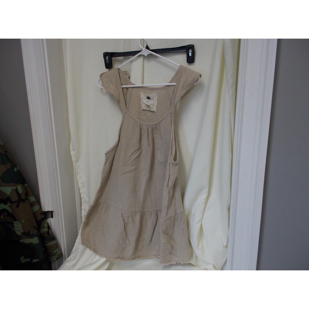 Cupio Blush Tan Beige Double Gauze Flutter Sleeve Tiered Boho Tank Top XL